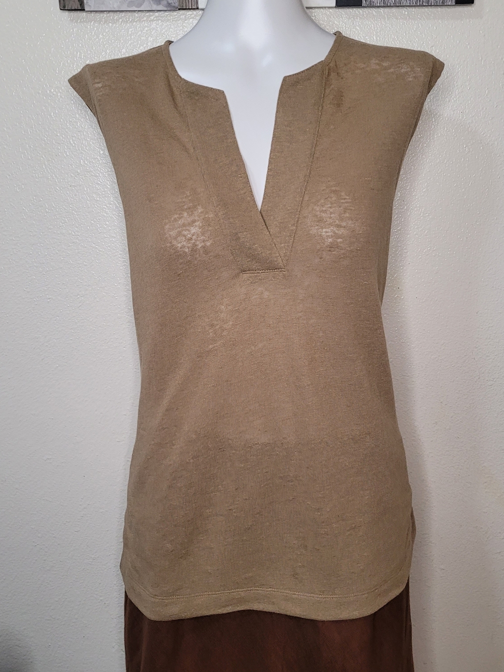 Banana Republic Factory Linen-Blend Split-Neck Tank Top Tan Size Small